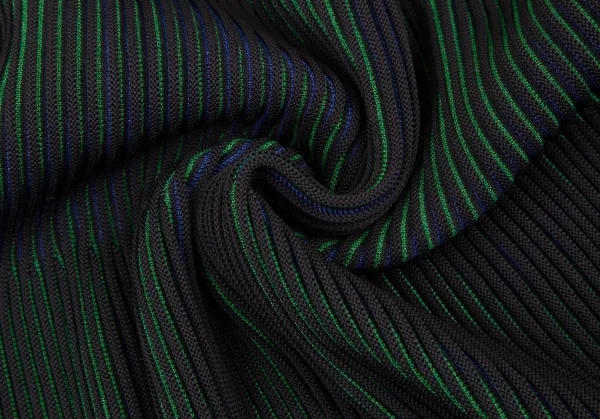 イッセイミヤケ ミーISSEY MIYAKE me 3Dストライプリブニットノースリーブワンピース 黒青緑F K-108600_010