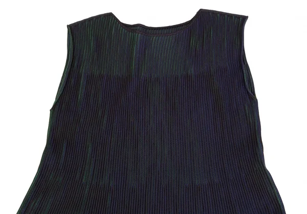 イッセイミヤケ ミーISSEY MIYAKE me 3Dストライプリブニットノースリーブワンピース 黒青緑F K-108600_003