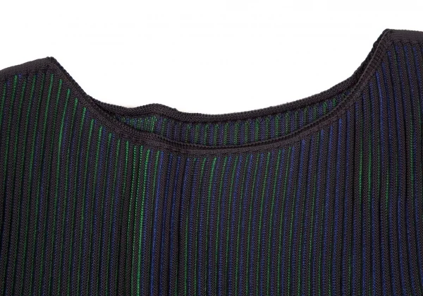 イッセイミヤケ ミーISSEY MIYAKE me 3Dストライプリブニットノースリーブワンピース 黒青緑F K-108600_004