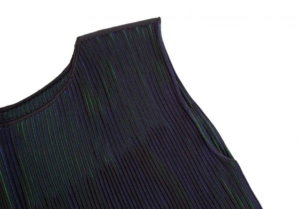 イッセイミヤケ ミーISSEY MIYAKE me 3Dストライプリブニットノースリーブワンピース 黒青緑F K-108600_005