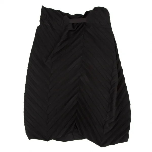 イッセイミヤケ ミーISSEY MIYAKE me ヘリンボーンプリーツラップスカート 黒F K-108604_011