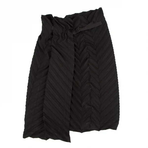 イッセイミヤケ ミーISSEY MIYAKE me ヘリンボーンプリーツラップスカート 黒F K-108604_002