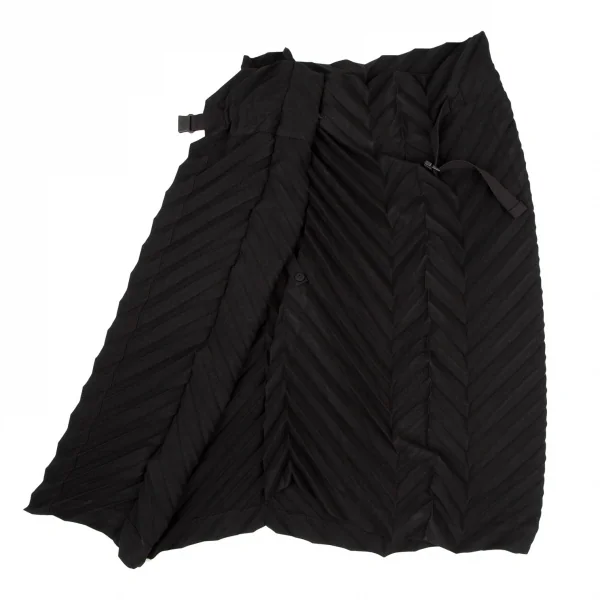 イッセイミヤケ ミーISSEY MIYAKE me ヘリンボーンプリーツラップスカート 黒F K-108604_007