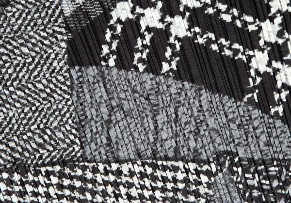 プリーツプリーズPLEATS PLEASE マルチファブリックプリントプリーツフリンジ長袖カットソー グレー白黒3 K-108607_010