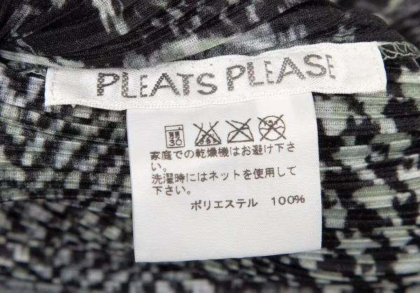 プリーツプリーズPLEATS PLEASE マルチファブリックプリントプリーツフリンジ長袖カットソー グレー白黒3 K-108607_015