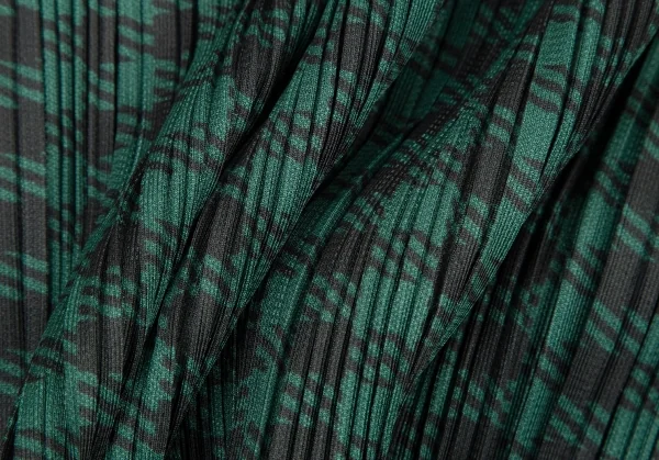 プリーツプリーズPLEATS PLEASE シェパードチェックプリーツトリミングワンピース 緑黒3 K-108614_010