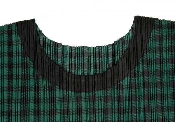 プリーツプリーズPLEATS PLEASE シェパードチェックプリーツトリミングワンピース 緑黒3 K-108614_004