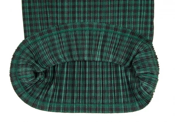 プリーツプリーズPLEATS PLEASE シェパードチェックプリーツトリミングワンピース 緑黒3 K-108614_007