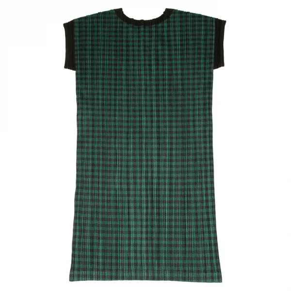 プリーツプリーズPLEATS PLEASE シェパードチェックプリーツトリミングワンピース 緑黒3 K-108614_008