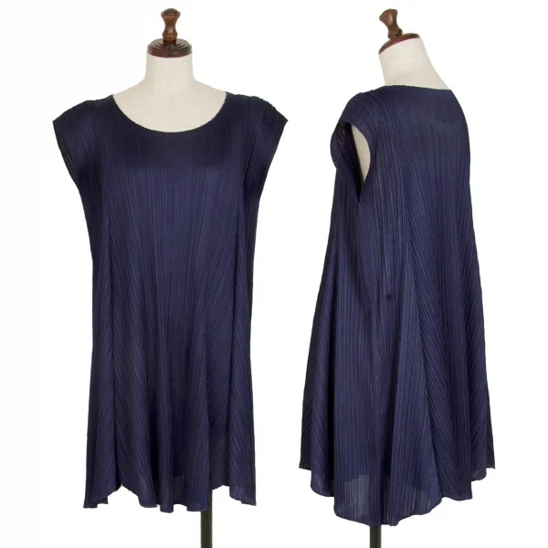 PLEATS PLEASE Flare Pleats Tunic Dress Navy 3 K-108620_001
