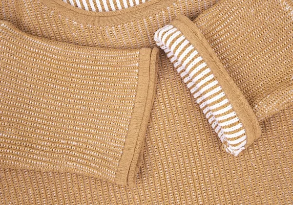 イッセイミヤケISSEY MIYAKE 擬麻加工ペーパーローゲージ半袖ニット ベージュ2 K-108644_005