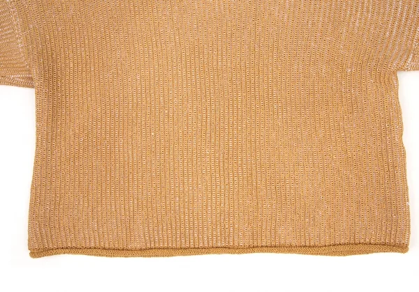 イッセイミヤケISSEY MIYAKE 擬麻加工ペーパーローゲージ半袖ニット ベージュ2 K-108644_006