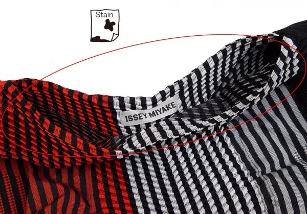 イッセイミヤケISSEY MIYAKE SUNSET ストライププリーツ変形デザイントップス 黒赤グレー2 K-108653_004