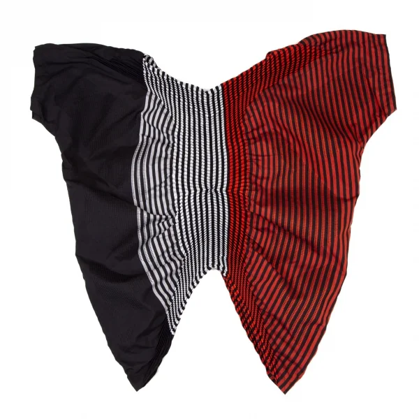 イッセイミヤケISSEY MIYAKE SUNSET ストライププリーツ変形デザイントップス 黒赤グレー2 K-108653_009