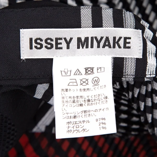イッセイミヤケISSEY MIYAKE SUNSET ストライププリーツ変形デザインスカート 黒赤グレー2 K-108654_017