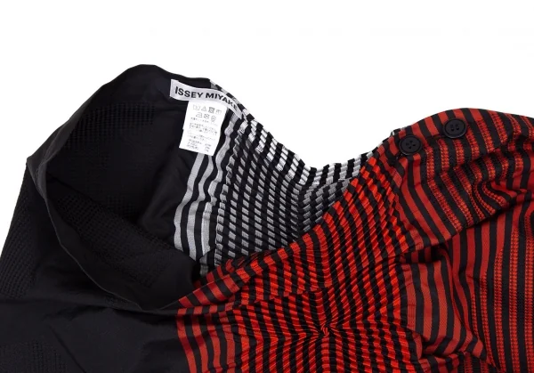 イッセイミヤケISSEY MIYAKE SUNSET ストライププリーツ変形デザインスカート 黒赤グレー2 K-108654_004