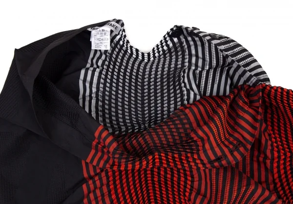イッセイミヤケISSEY MIYAKE SUNSET ストライププリーツ変形デザインスカート 黒赤グレー2 K-108654_006