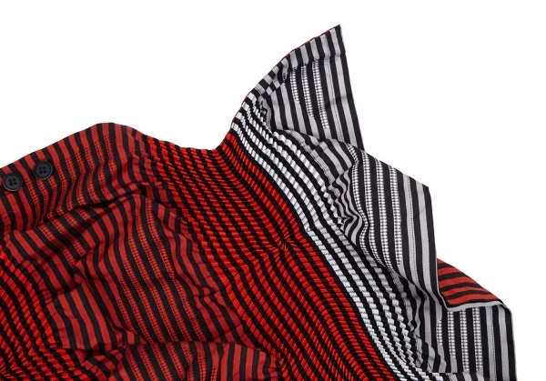 イッセイミヤケISSEY MIYAKE SUNSET ストライププリーツ変形デザインスカート 黒赤グレー2 K-108654_007