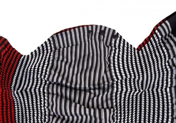 イッセイミヤケISSEY MIYAKE SUNSET ストライププリーツ変形デザインセットアップ 黒赤グレー2 K-108655_017
