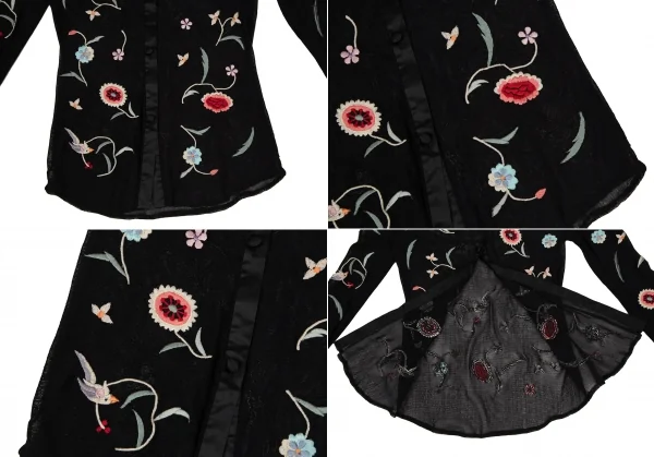 ヴィヴィアンタムVIVIENNETAM フラワーバード刺繍パワーネット切替シャツ 黒マルチ1 K-108672_010