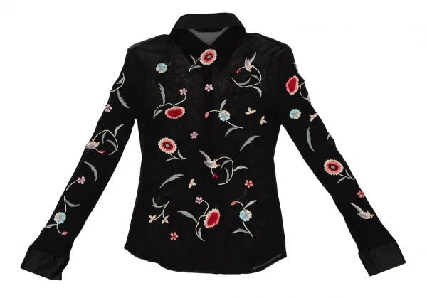 ヴィヴィアンタムVIVIENNETAM フラワーバード刺繍パワーネット切替シャツ 黒マルチ1 K-108672_011