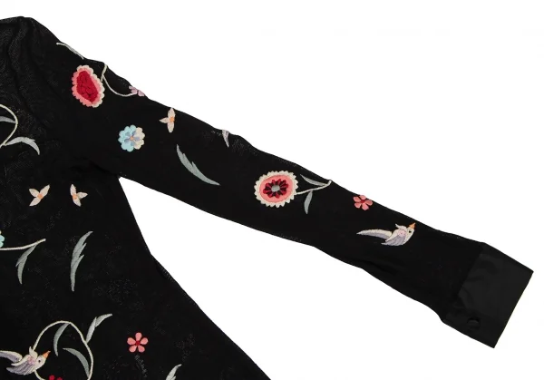 ヴィヴィアンタムVIVIENNETAM フラワーバード刺繍パワーネット切替シャツ 黒マルチ1 K-108672_014