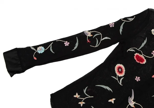 ヴィヴィアンタムVIVIENNETAM フラワーバード刺繍パワーネット切替シャツ 黒マルチ1 K-108672_015