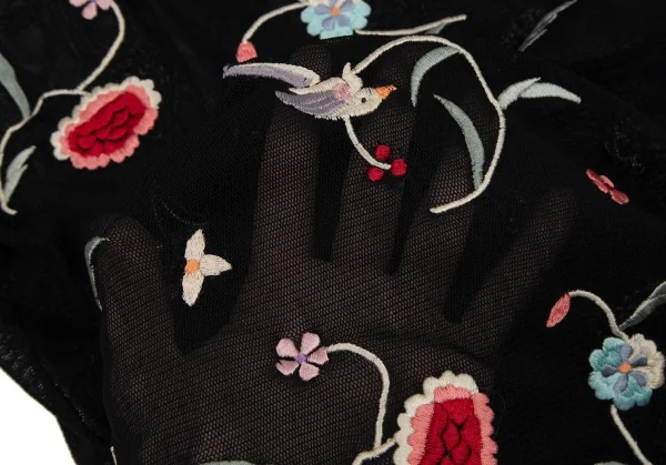 ヴィヴィアンタムVIVIENNETAM フラワーバード刺繍パワーネット切替シャツ 黒マルチ1 K-108672_016