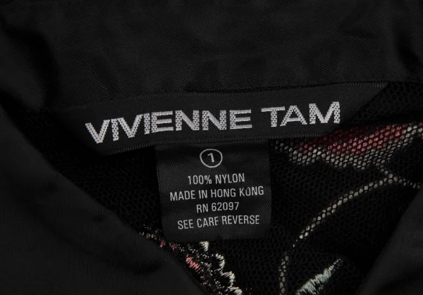 ヴィヴィアンタムVIVIENNETAM フラワーバード刺繍パワーネット切替シャツ 黒マルチ1 K-108672_018