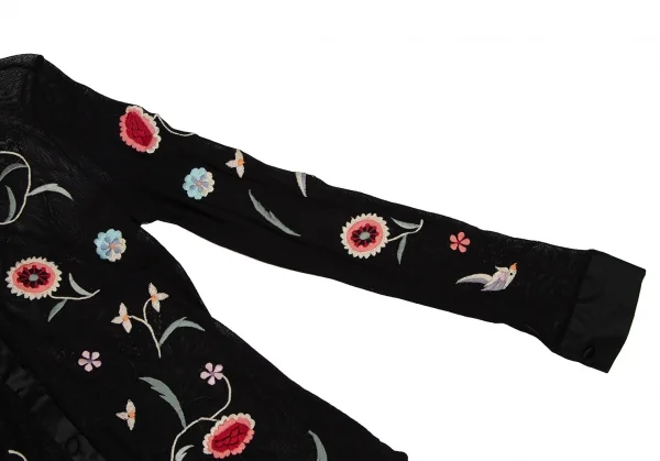 ヴィヴィアンタムVIVIENNETAM フラワーバード刺繍パワーネット切替シャツ 黒マルチ1 K-108672_007