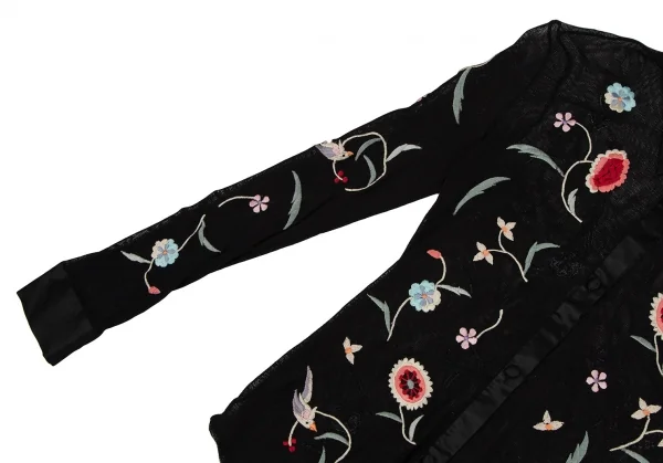 ヴィヴィアンタムVIVIENNETAM フラワーバード刺繍パワーネット切替シャツ 黒マルチ1 K-108672_008