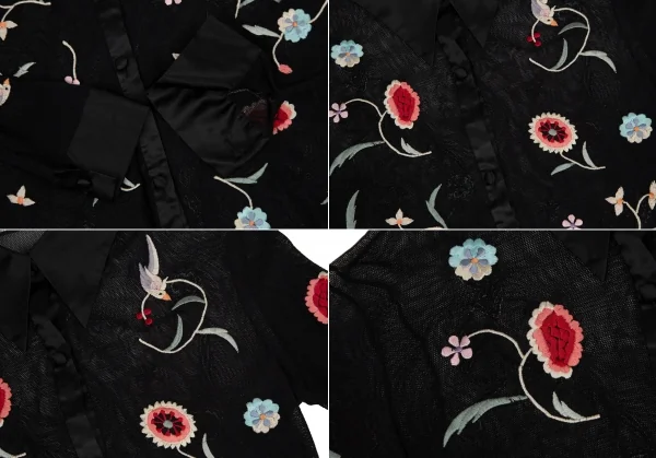 ヴィヴィアンタムVIVIENNETAM フラワーバード刺繍パワーネット切替シャツ 黒マルチ1 K-108672_009