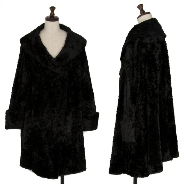 キャサリンハムネットロンドンKATHARINE HAMNETT LONDON コットンレーヨンパイルショールカラーコート 黒M K-108673_001