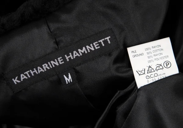 キャサリンハムネットロンドンKATHARINE HAMNETT LONDON コットンレーヨンパイルショールカラーコート 黒M K-108673_014