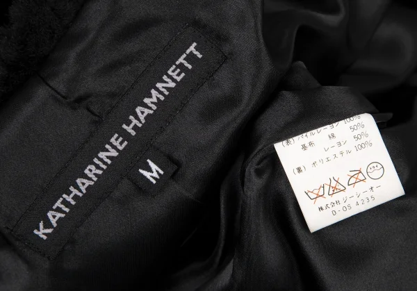キャサリンハムネットロンドンKATHARINE HAMNETT LONDON コットンレーヨンパイルショールカラーコート 黒M K-108673_015
