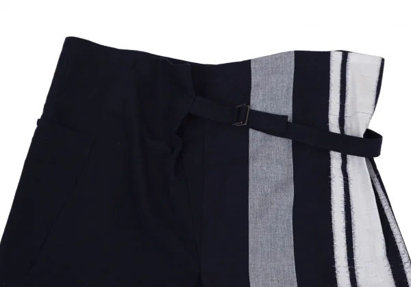 イッセイミヤケ ミーISSEY MIYAKE me サイドラインプリントベルテッドワイドクロップドパンツ 紺白M位 K-108682_002