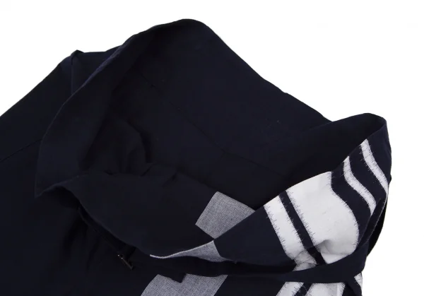 イッセイミヤケ ミーISSEY MIYAKE me サイドラインプリントベルテッドワイドクロップドパンツ 紺白M位 K-108682_004