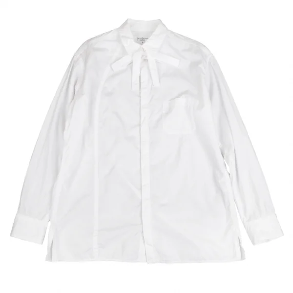 ヨウジヤマモト プールオムYohji Yamamoto POUR HOMME フロントカーブ切替ボウタイ比翼シャツ 白4 K-108683_001