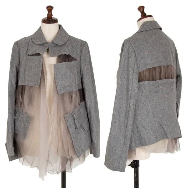 コムデギャルソンCOMME des GARCONS メッシュフェルト貼り付けジャケット グレーS K-108707_001