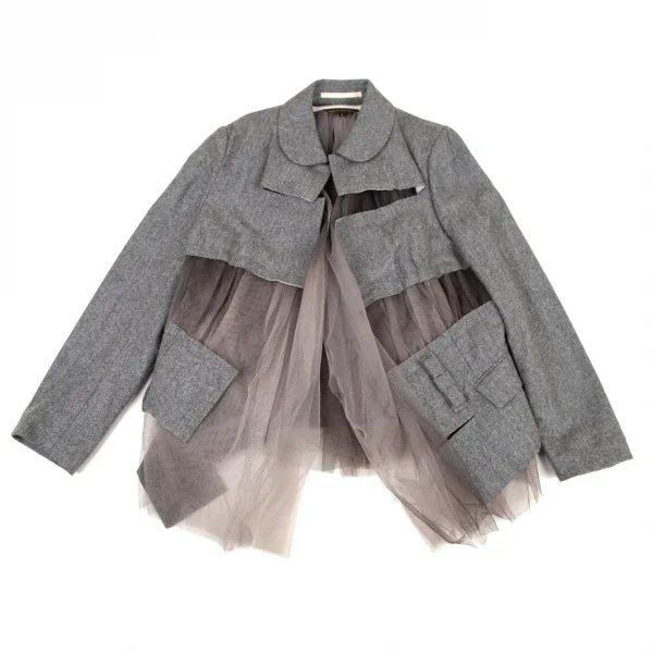 コムデギャルソンCOMME des GARCONS メッシュフェルト貼り付けジャケット グレーS K-108707_002