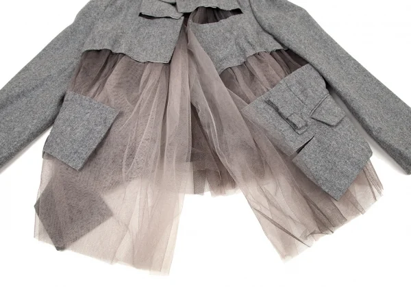 コムデギャルソンCOMME des GARCONS メッシュフェルト貼り付けジャケット グレーS K-108707_007