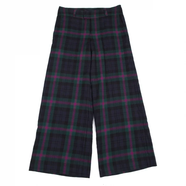 トリコ コムデギャルソンtricot COMME des GARCONSチェックウールワイドパンツ 緑紫他M K-108720_001