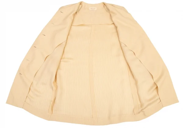 ヨシエイナバyoshie inaba シルク混ストライプ織りノーカラージャケット クリーム9 K-108751_010