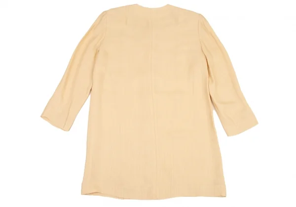 ヨシエイナバyoshie inaba シルク混ストライプ織りノーカラージャケット クリーム9 K-108751_011