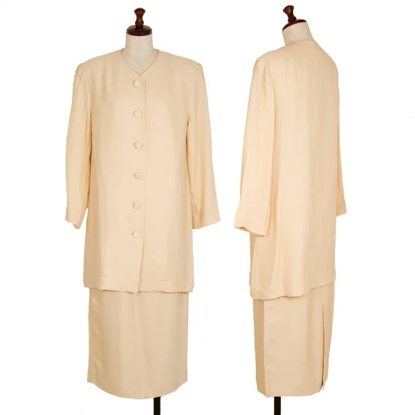 ヨシエイナバyoshie inaba シルク混ストライプ織りノーカラージャケット クリーム9 K-108751_014