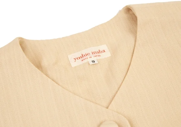 ヨシエイナバyoshie inaba シルク混ストライプ織りノーカラージャケット クリーム9 K-108751_004