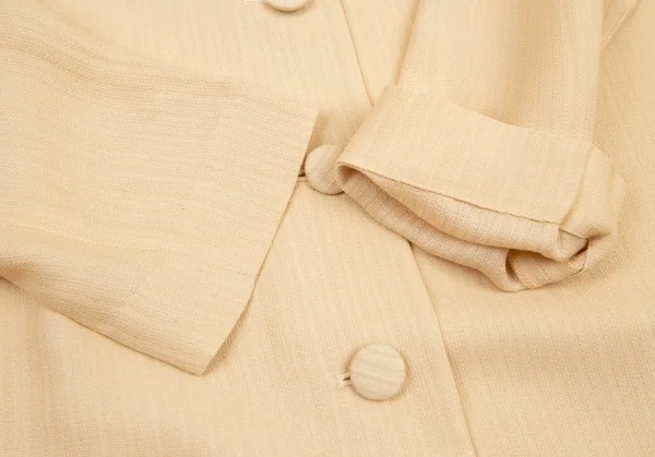 ヨシエイナバyoshie inaba シルク混ストライプ織りノーカラージャケット クリーム9 K-108751_008