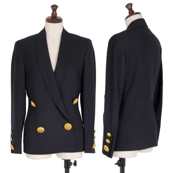 ジャンニヴェルサーチGIANNI VERSACE 透かしボタンショールカラージャケット 紺38 K-108761_001