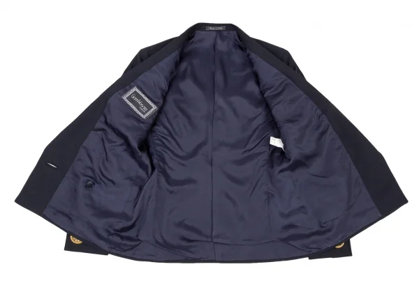 ジャンニヴェルサーチGIANNI VERSACE 透かしボタンショールカラージャケット 紺38 K-108761_010