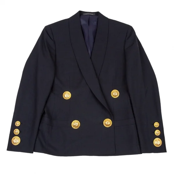 ジャンニヴェルサーチGIANNI VERSACE 透かしボタンショールカラージャケット 紺38 K-108761_002